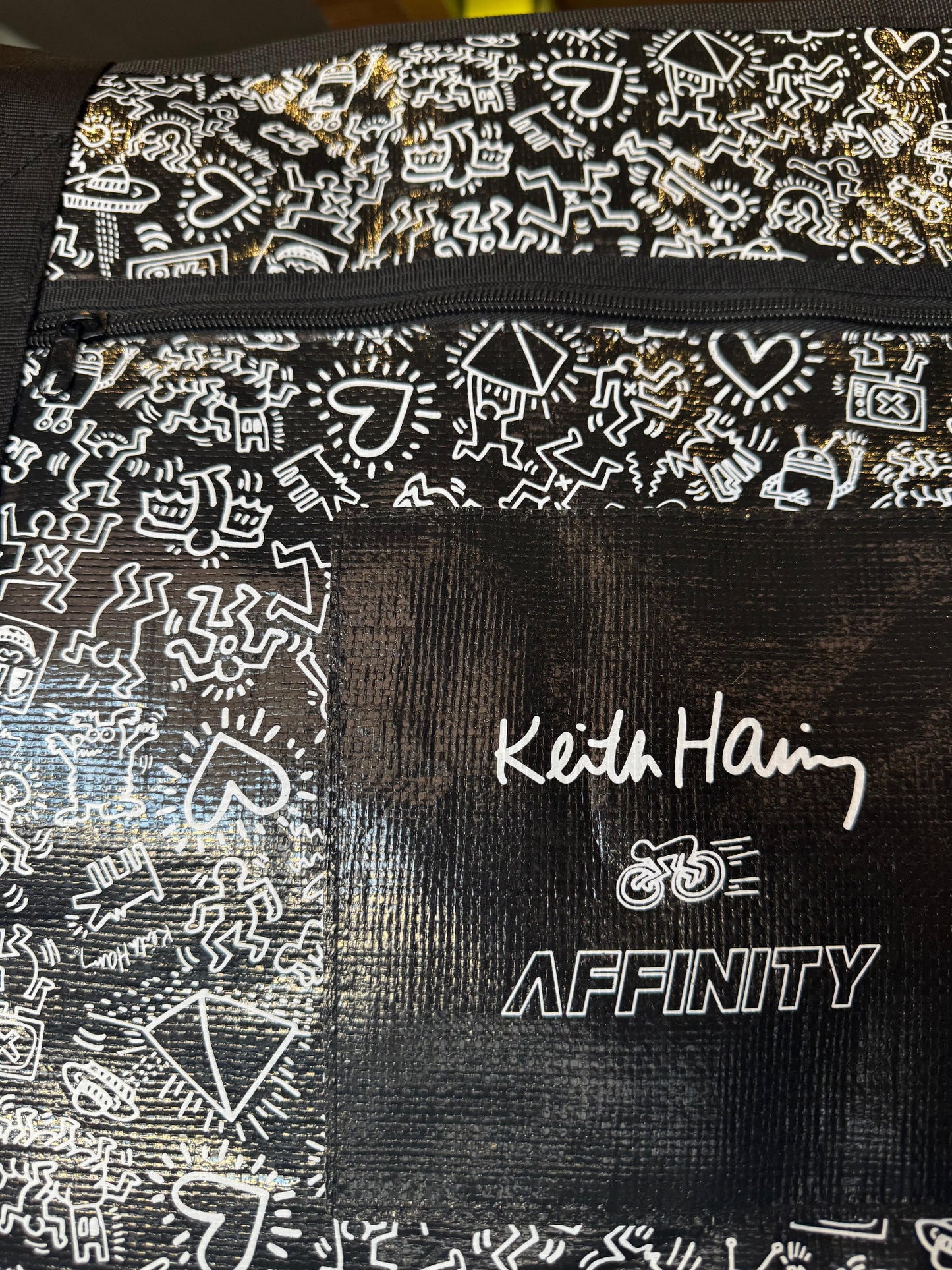 Close-up of licensed Keith Haring artwork on limited edition tote