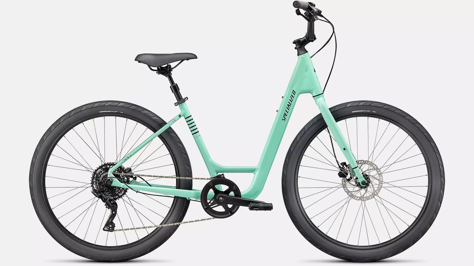Sea foam green bicycle on light grey background