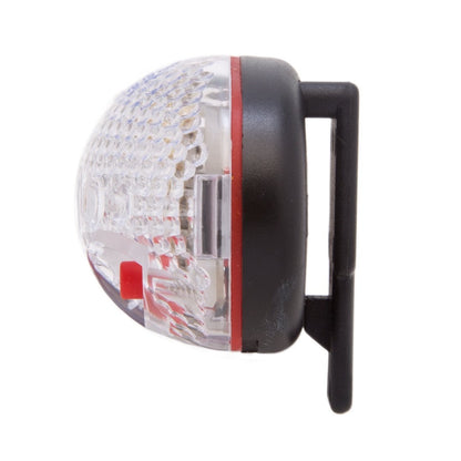 Bicycle light with clear lens and black casing on a white background