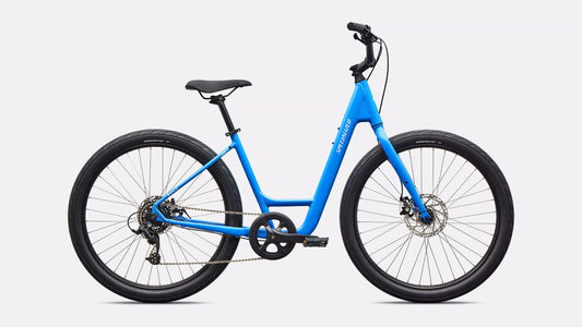 Specialized Roll 2.0 Low-Entry comfort bike in gloss sapphire blue with step-through frame