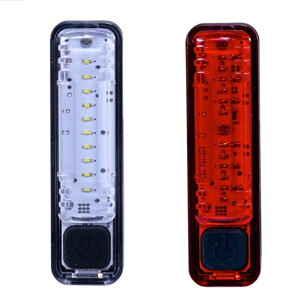 Two LED lights, one clear and one red, on a white background