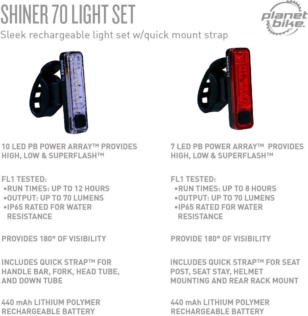Shiner 70 light set with specifications on a white background
